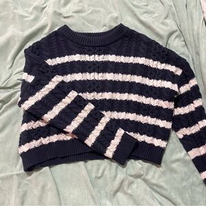 Jessica Simpson navy and white striped cable knit sweater